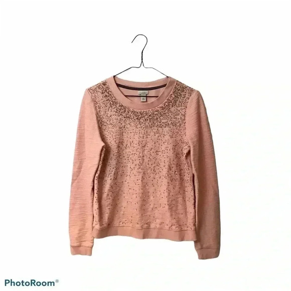 Hinge Beaded Terry Sweater beaded Pink  Size Small - Picture 1 of 5